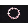 Rose Quartz 8MM Round Beads Stretch Gemstone pulseira com pérola forma quadrada